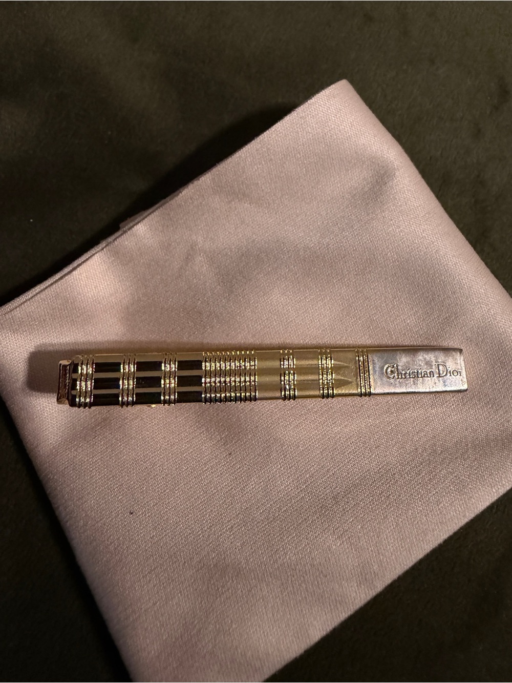 Dior Gold and Silver Plaid Tie Clip